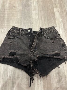 SHEIN Washed Black Distressed High-Rise Denim Shorts